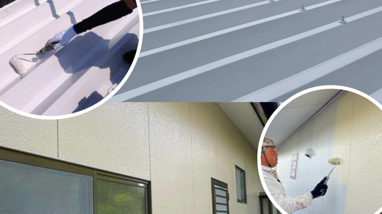 遮熱塗料アヴァンセ施工中の屋根・外壁写真