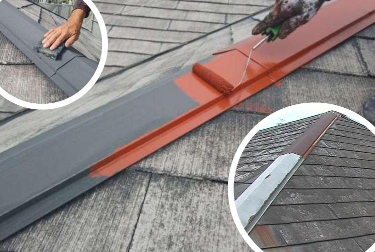 サビ取り後の鉄部に下塗りを施す施工写真