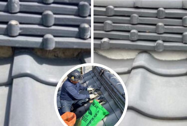 御前崎市の瓦屋根で行った漆喰打ち替え工事のビフォーアフター