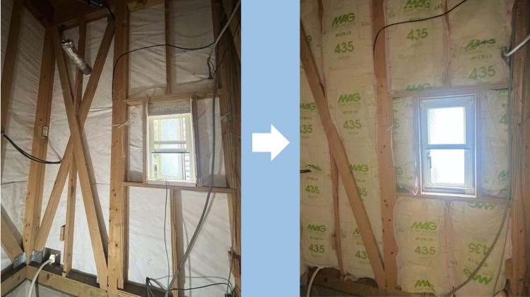 浴室内壁断熱施工イメージ。内部断熱でヒートショックリスクを低減